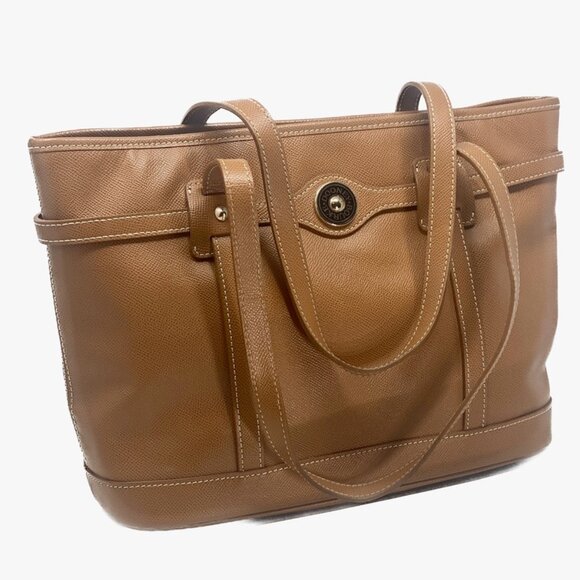 Dooney & Bourke Davis Leather Logo Lock Tote Bag - Brown with Red Interior - Picture 9 of 15